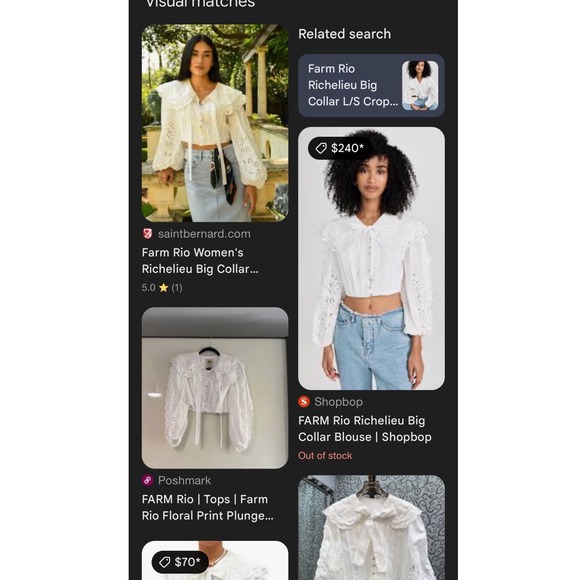 Farm Rio Off-White Richelieu Big Collar Blouse Cropped Eyelet Top Size medium - Picture 8 of 8